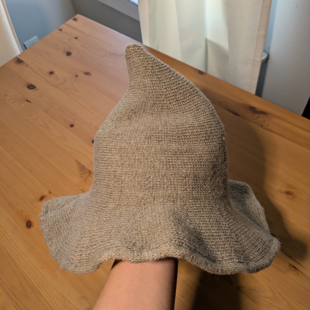 Beige Knit Witch Hat